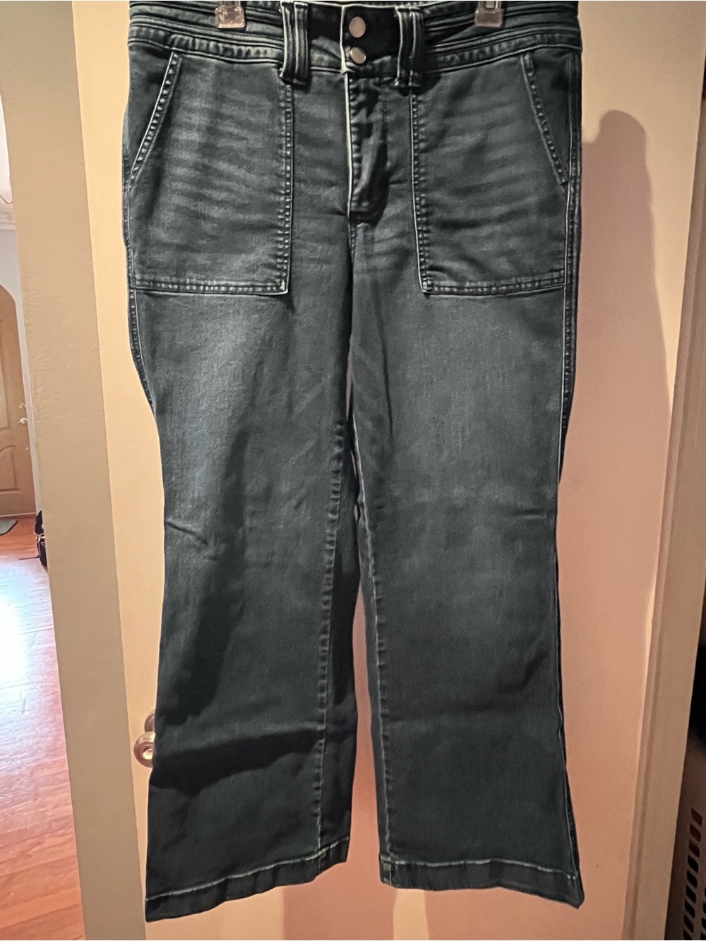 Everflex™ Dark High Rise Patch Pocket Flare Jean